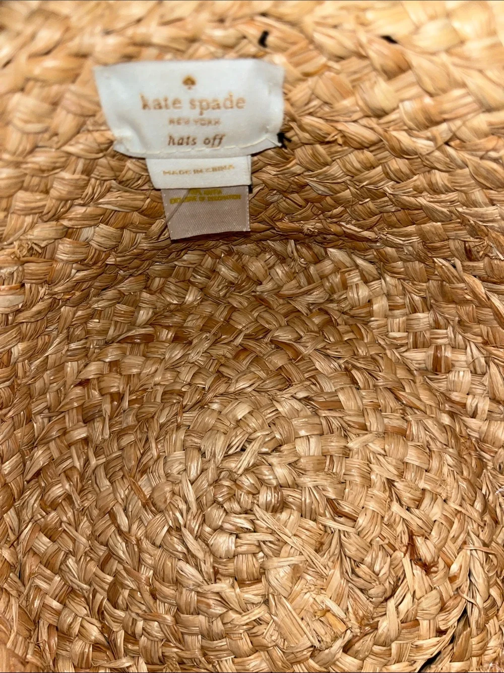 kATE SPADE Straw Sun Hat with Black Band and Fringed Edge 4 Inch brim